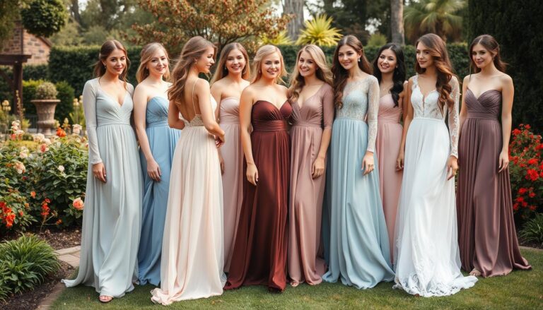 Long-sleeved bridesmaid gowns