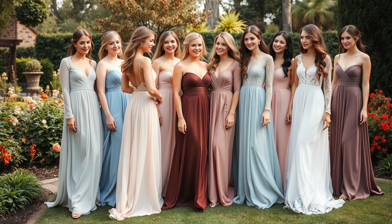Long-sleeved bridesmaid gowns