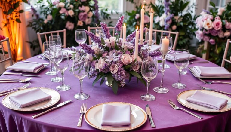 Purple Themed Wedding Table Decor