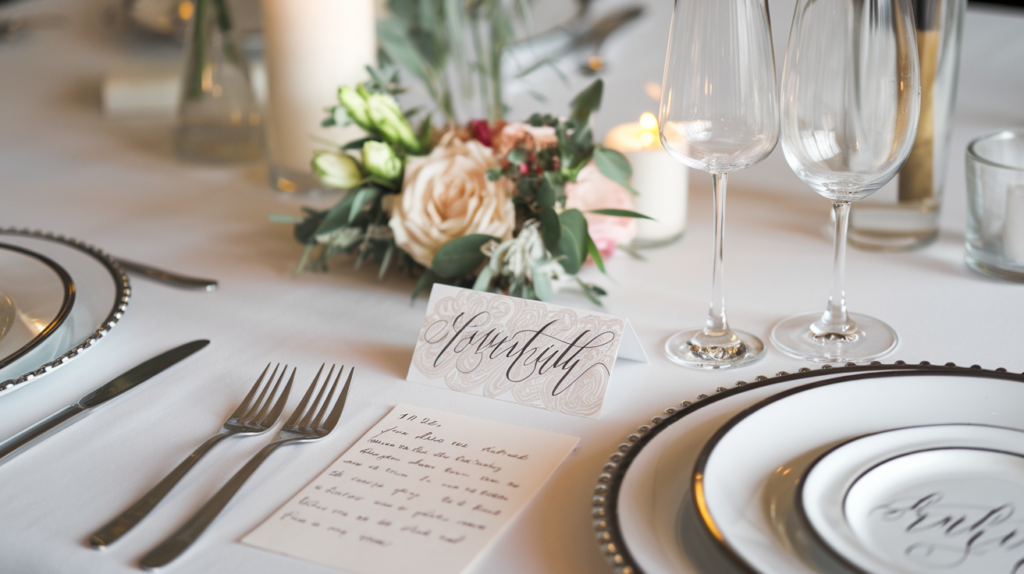 Handwritten personalized wedding table place note