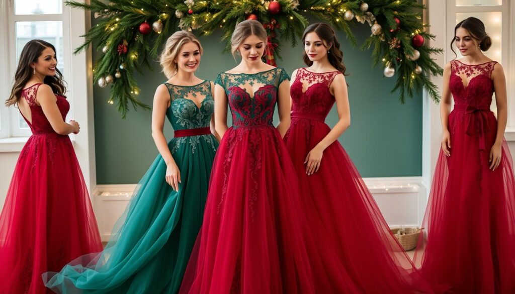 festive bridesmaid gowns