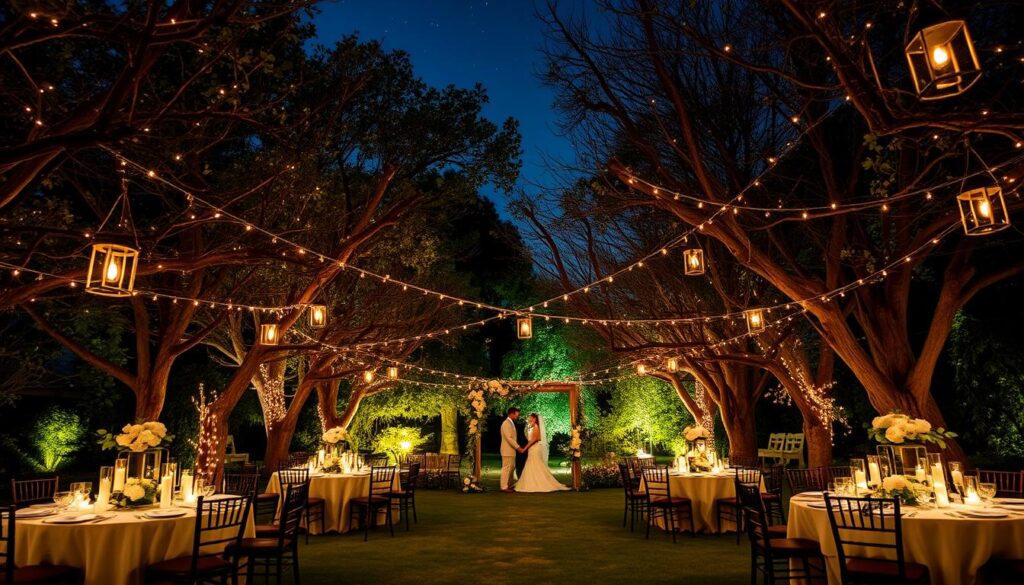 garden wedding lighting