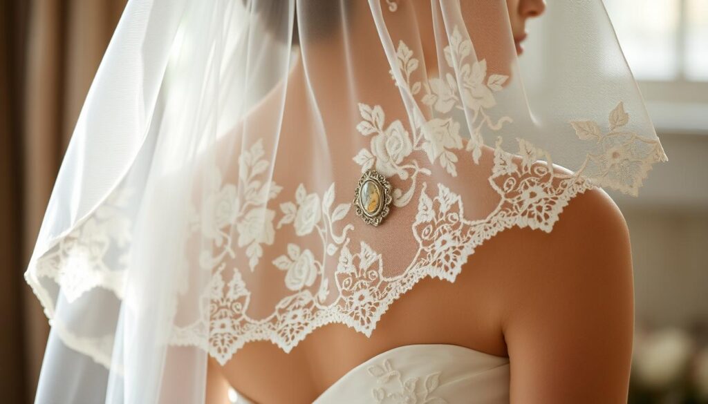 incorporating family heirloom into wedding veil