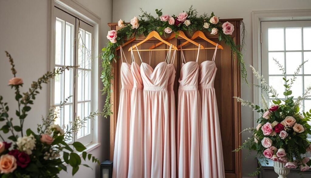 pink silk bridesmaids dresses