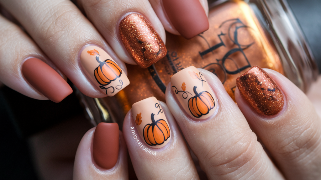 pumpkin fall nail art design