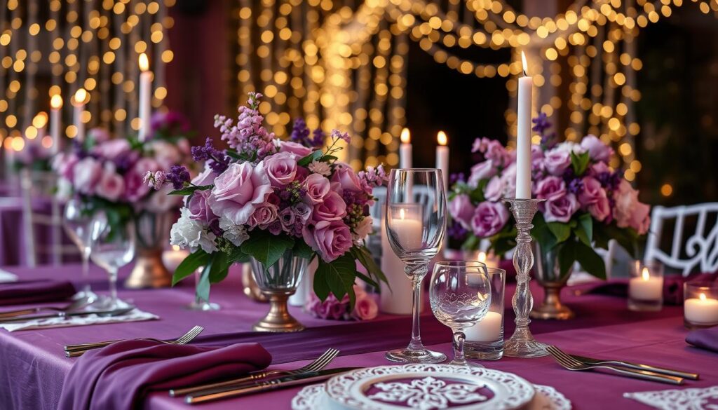 purple wedding table decor