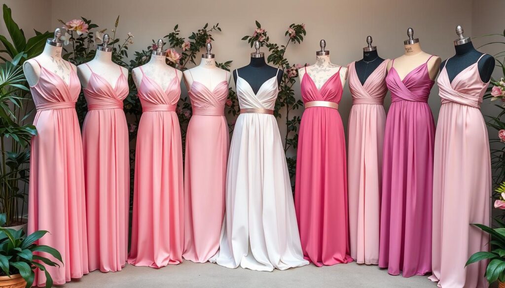 shades of pink silk dresses