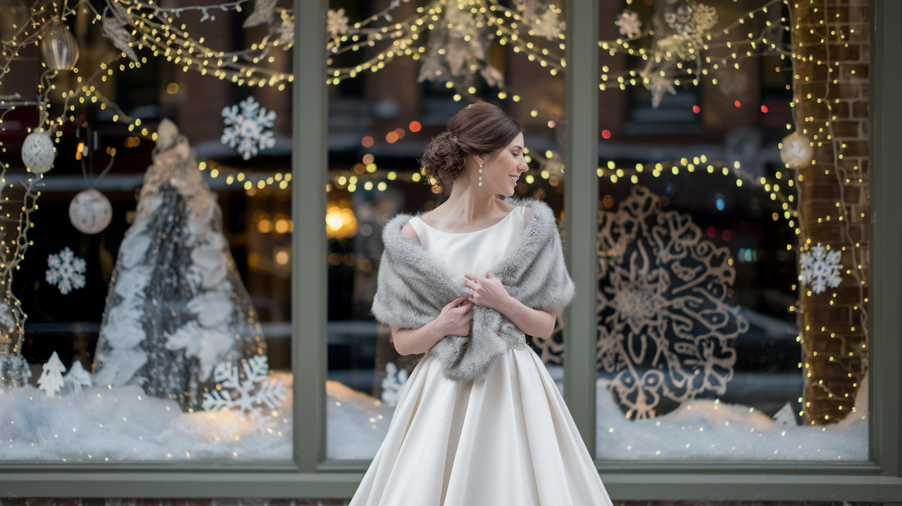 Christmas Wedding Dress with fur scarf