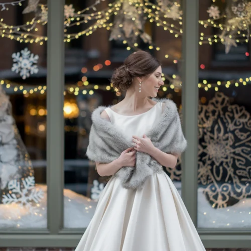 Christmas Wedding Dress with fur scarf